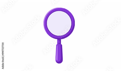 Isolated purple magnifier icon in flat cartoon vector style on white background
