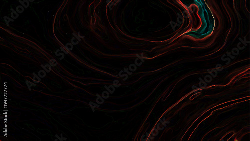 Vector Abstract Topography Artistic visualization  swirling patterns, dark red and subtle turquoise color tones, evoking a sense of mystery and depth.
