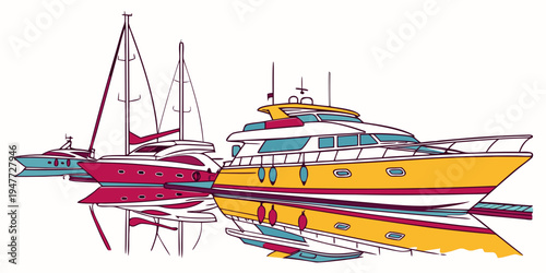 A large yellow sailboat on calm water Vector