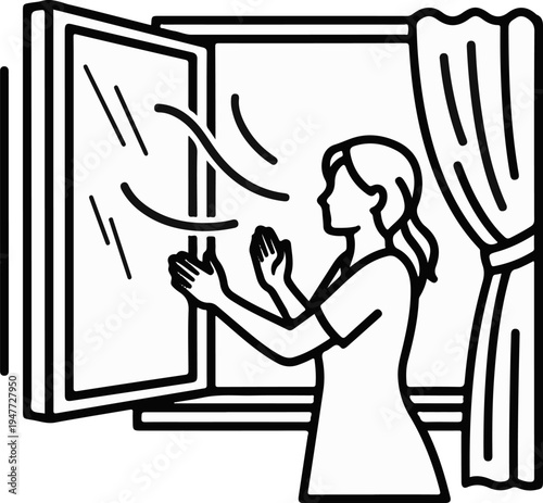 Person opening a window to let in fresh air and wind