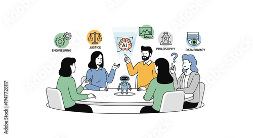 Team Discussing Artificial Intelligence Ethics and Future.