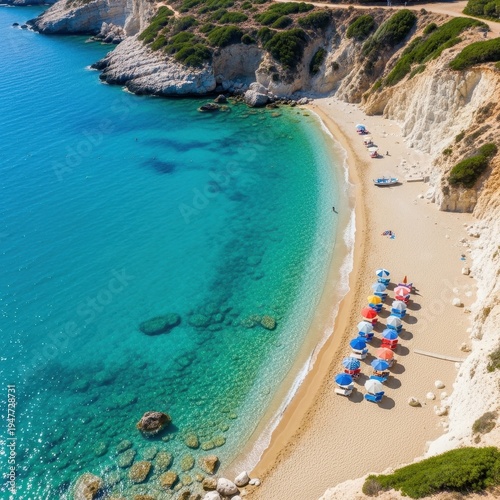 Stunning aerial view of Matala beach in Crete, Greece.