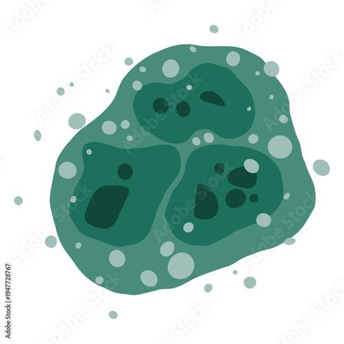 Toxic mold spores spread across the wet surface, creating contamination and respiratory risk. Vector illustration.