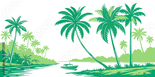 A tropical island with palm trees by the water Vector