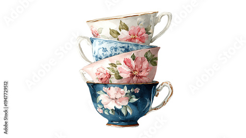 Elegant porcelain teacup and saucer set with blue floral design isolated, fine china tableware for afternoon tea and special occasions