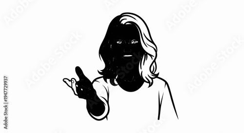 Person reaching out with hand extended, a stylized black and white illustration