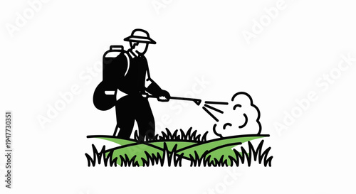 Person spraying mist on green grass with a backpack