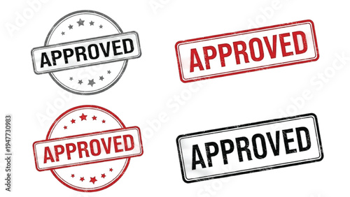 Four Approved Stamps in Red and Black with Stars