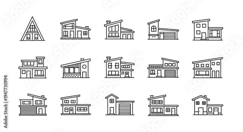 Modern House Icons Set: Minimalist Architectural Styles Collection