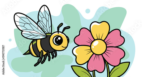 Bee flying near colorful flower 1.