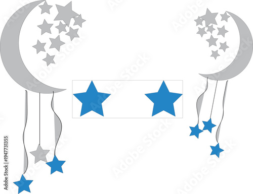 Dream catcher with moon and stars, design element for baby room or children party