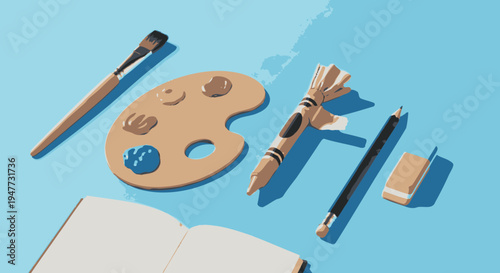 Painting tools on a table top.