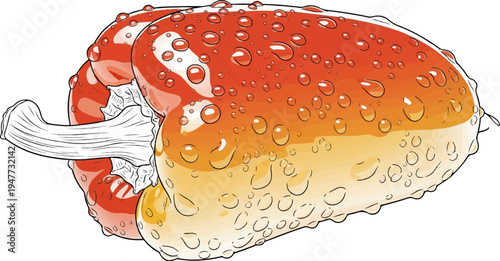 Red and yellow bell pepper with water droplets