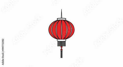 Red decorative lantern with tassel hanging against white background