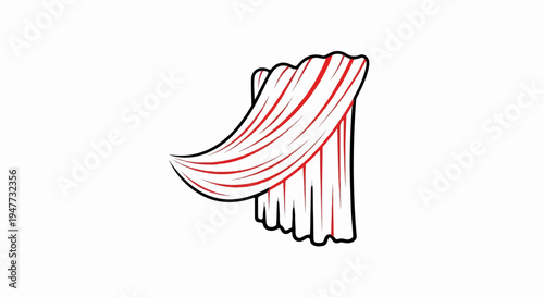 Red striped fabric falling in gentle folds, outlined in black