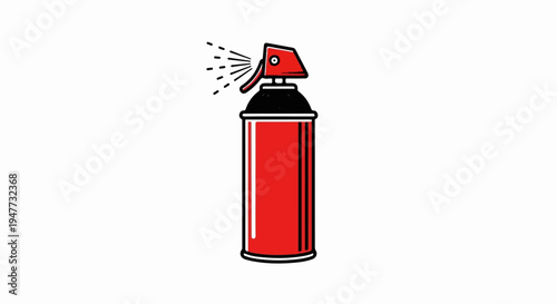 Red spray can with black cap, spraying mist in cartoon style
