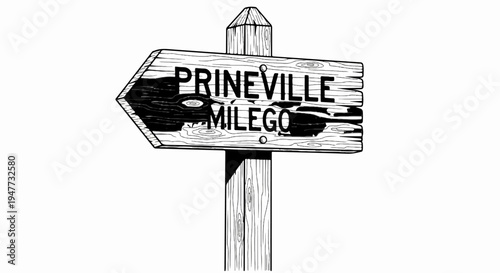 Rustic wooden directional signpost pointing left with place names