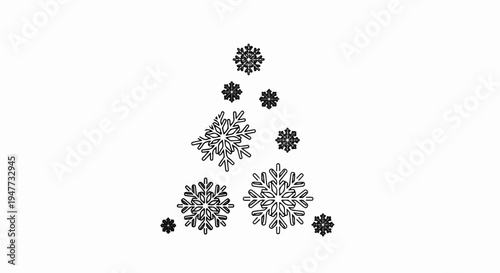 Scattered snowflakes form a triangular pattern against a white background