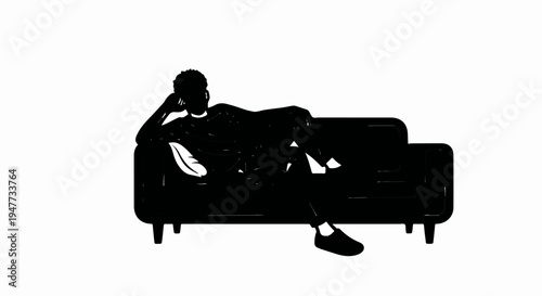 Silhouette of a person relaxing on a sofa, deep in thought
