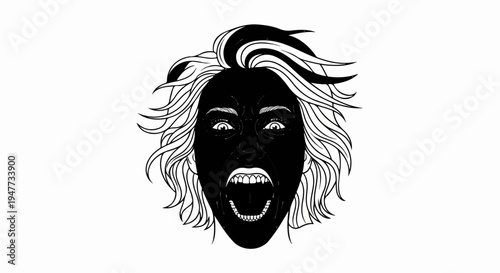 Screaming face with wild hair