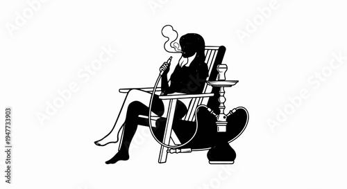 Silhouette of a person relaxing in a chair, smoking a hookah