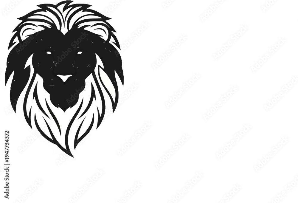 Obraz premium Stylized black lion head with detailed mane against a white background