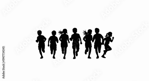 Silhouettes of diverse children running together in unison