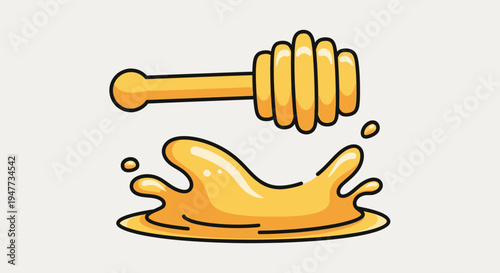 Golden honey dipper with honey splashing.