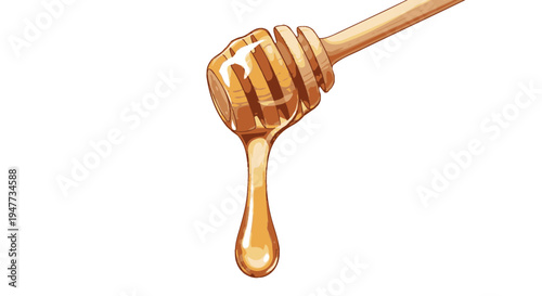 Golden honey dripping from dipper 2.