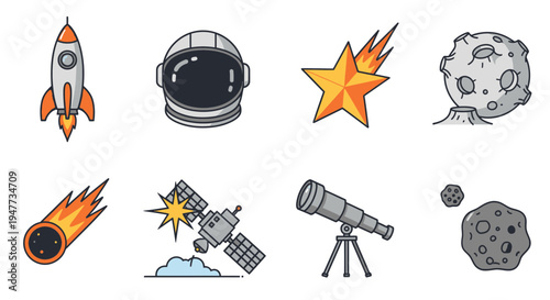 Space objects and astronomy equipment.