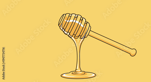 Honey dipper with dripping honey.