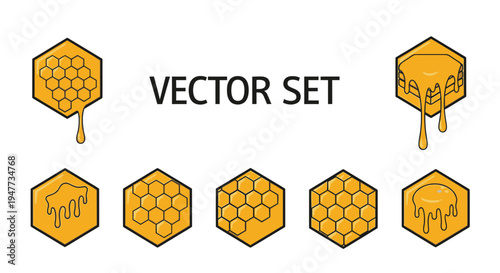Golden Honeycomb Vector Icons Set.