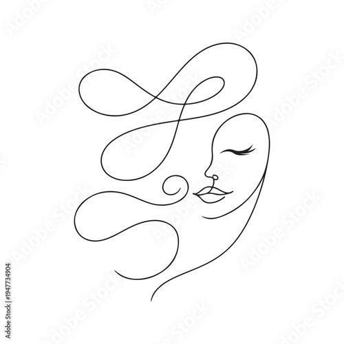 Abstract Continuous Line Woman Face.