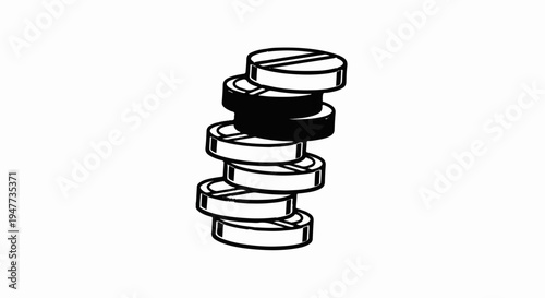 Stack of round pills, one solid black, rest outline