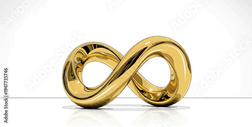 Shiny golden infinity symbol on a stark white background