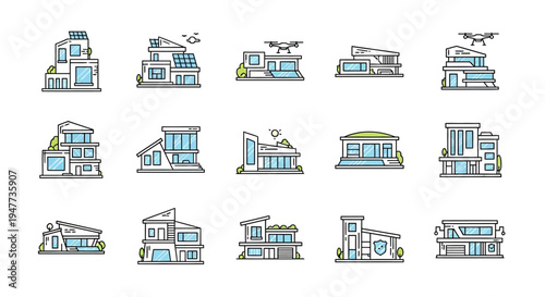 Modern Smart Homes Collection: Futuristic Architecture, Eco-Friendly Design, Drone Delivery