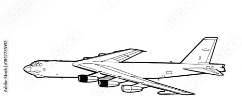 Side view outline of a large, multi-engine jet aircraft, a strategic bomber