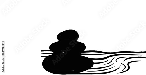 Stacked smooth stones beside flowing water waves