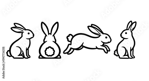 Four adorable rabbits in various poses, a charming illustration of these beloved creatures.