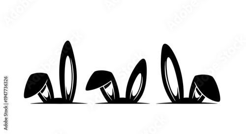 Three pairs of black bunny ears peeking up, isolated on white.