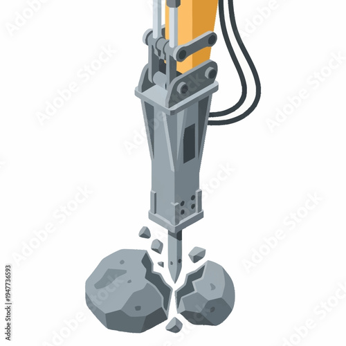 Heavy machinery breaking rock with jackhammer.