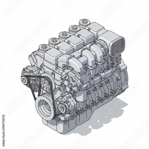 Detailed illustration of a car engine.