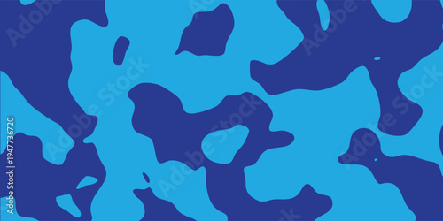 organic blob pattern background, blue and white camouflage style shapes with thin outline.