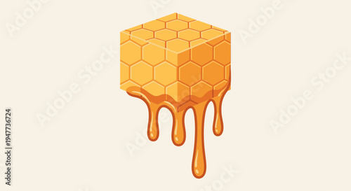 Honey cube with dripping golden liquid.