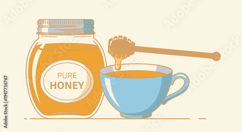 Jar of pure golden honey.