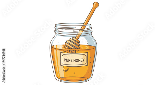 Jar of golden pure honey.