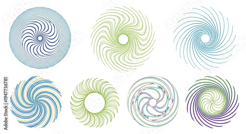 Abstract Circular Swirl Patterns in Various Colors.