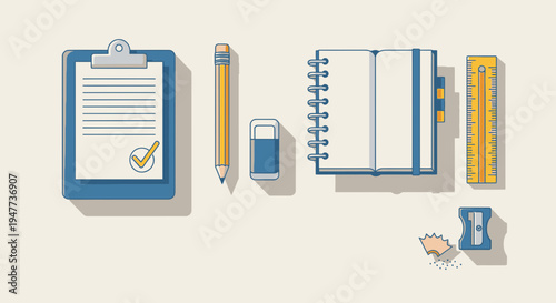 School supplies on a table top 16.