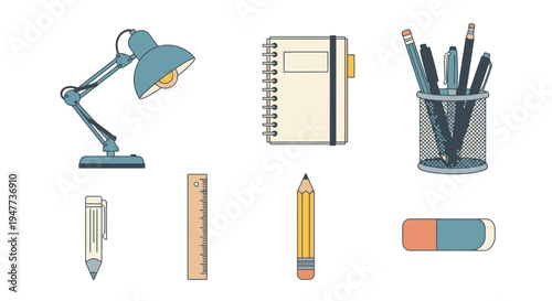 School supplies on a table top 6.