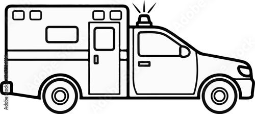 Simple black outline illustration of a medical emergency vehicle with a light on top